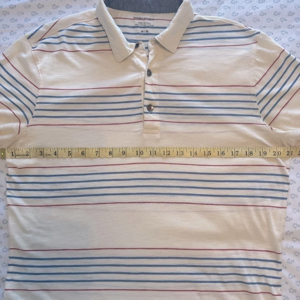 Banana Republic Cream Blue & Red Striped Medium Polo Shirt